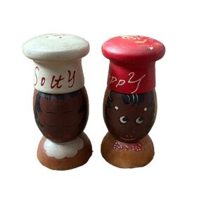 Vintage Salt and Pepper Shakers Set Wooden Japan Salty Peppy Farmhouse Americana